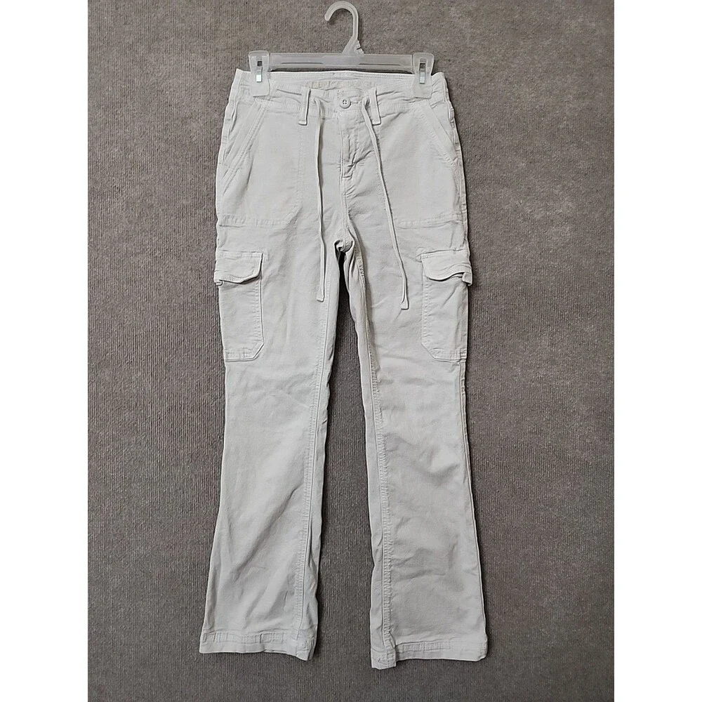 American Eagle Bootcut Cargo Pants Womens 0 Light Gray Drawstring Stretch